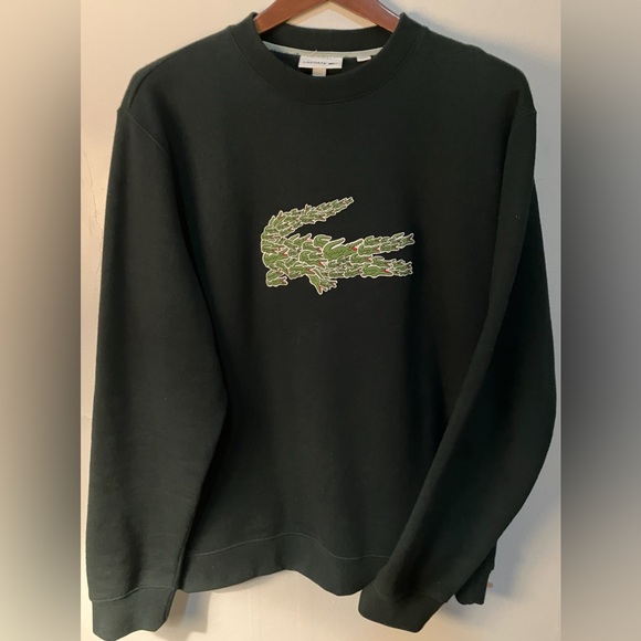 Lacoste Dark Green Crewneck Sweater w Oversized Logo Made w Small Logos,Men’s XL - Picture 1 of 10